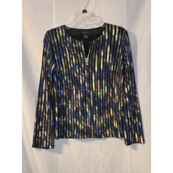 WEAVZ Multicolored Print Ribbon Jacket Size Medium Full Zipper Unlined - Picture 1 of 6